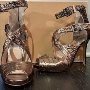 Chic Bronze Croc-Embossed Heels